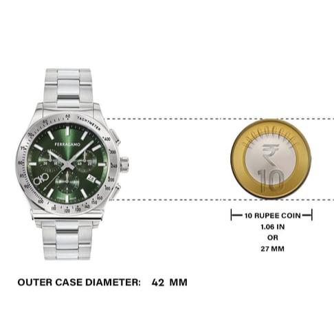 Salvatore Ferragamo 1927 Chrono Green Dial Silver Steel Strap Watch for Men - SFKZ00423 Buy Now By Salvatore Ferragamo