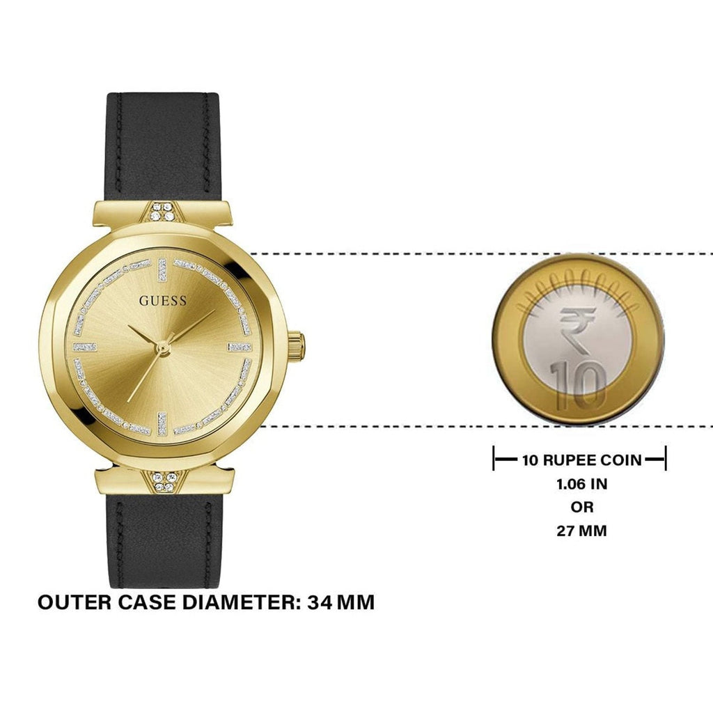 Guess Rumour Quartz Gold Dial Black Leather Strap Watch For Women - GW0689L2 Buy Now By Guess