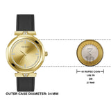 Guess Rumour Quartz Gold Dial Black Leather Strap Watch For Women - GW0689L2 Buy Now By Guess