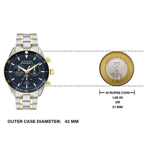 Movado Heritage Calendoplan Chronograph Blue Dial Two Tone Steel Strap Watch For Men - 3650126 Buy Now By Movado