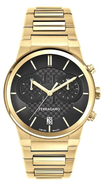 Salvatore Ferragamo Sapphire Chrono Black Dial Gold Steel Strap Watch for Men - SFME01323 Buy Now By Salvatore Ferragamo