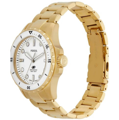 Fossil Blue Dive Three Hand White Dial Gold Steel Strap Watch For Women - ES5350 Buy Now By Fossil