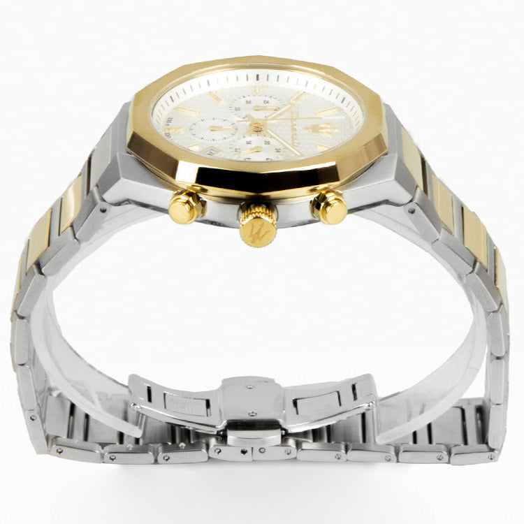 Maserati Stile Chronograph White Dial Two Tone Steel Strap Watch For Men - R8873642009 Buy Now By Maserati