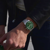 Fossil Sport Tourer Chronograph Green Dial Silver Steel Strap Watch for Men - FS6048 Buy Now By Fossil