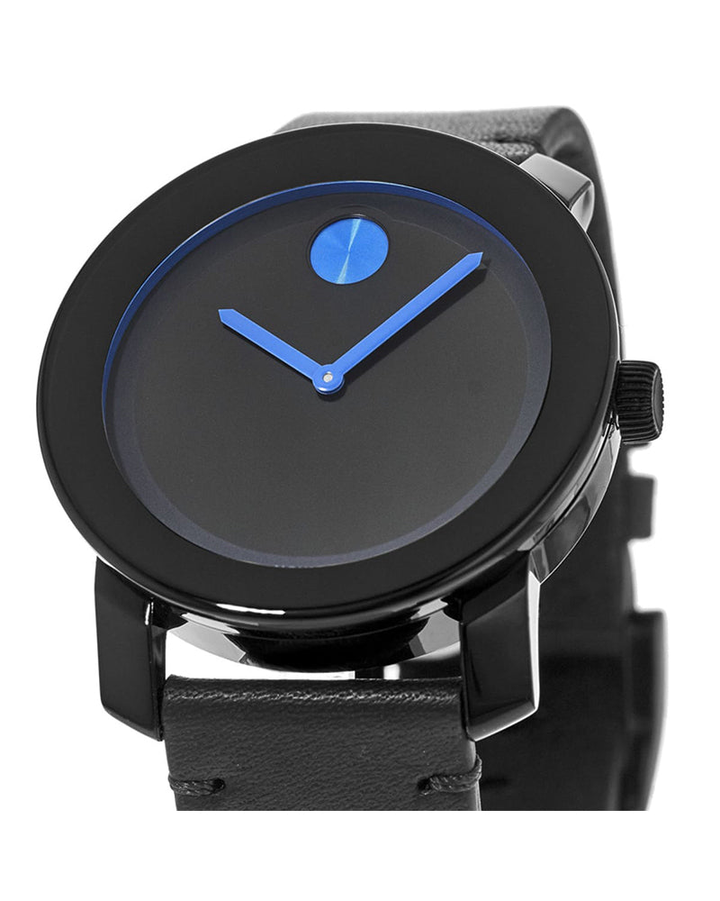 Movado Bold TR90 Black Dial Black Leather Strap Watch For Men - 3600307 Buy Now By Movado