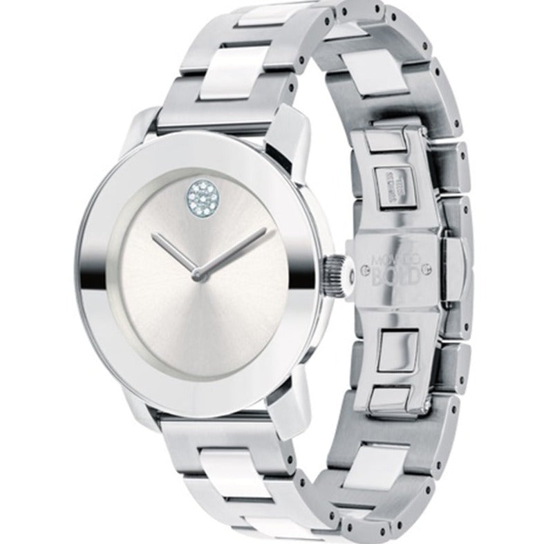 Movado Bold Ceramic Silver Dial Silver Steel Strap Watch for Women - 3600638 Buy Now By Movado