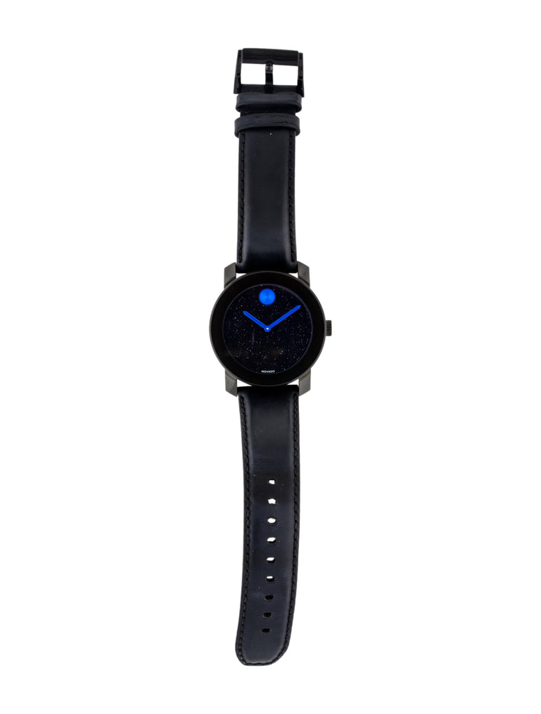 Movado Bold Metallic Blue Dial Black Leather Strap Watch for Men - 3600137 Buy Now By Movado