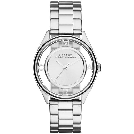Marc Jacobs Tether Transparent Silver Dial Silver Steel Strap Watch for Women - MBM3412 Buy Now By Marc Jacobs