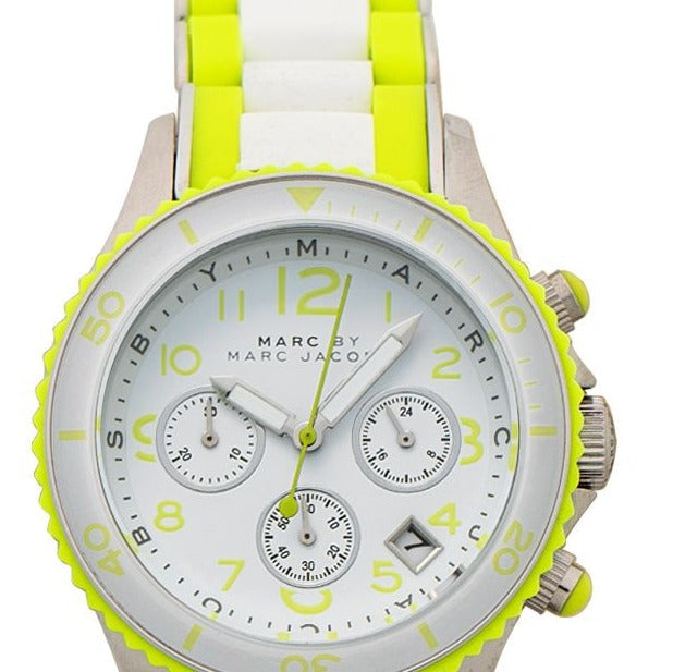 Marc Jacobs Rock Chronograph White Dial White & Green Silicone Strap Watch for Women - MBM2592 Buy Now By Marc Jacobs