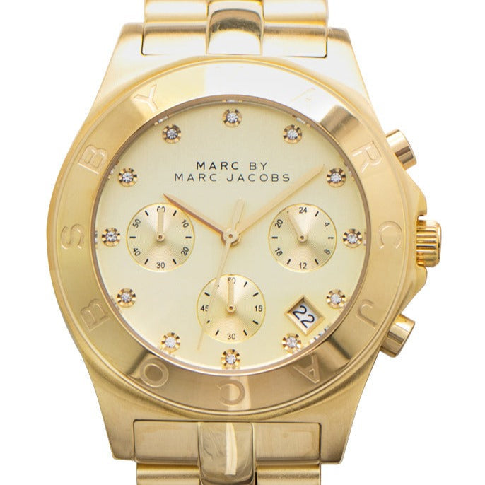 Marc Jacobs Blade Chronograph Gold Dial Gold Steel Strap Watch for Women - MBM3101 Buy Now By Marc Jacobs