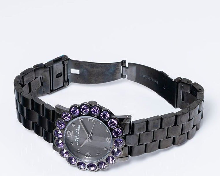 Marc Jacobs Amy Purple Dial Black Steel Strap Watch for Women - MBM3224 Buy Now By Marc Jacobs