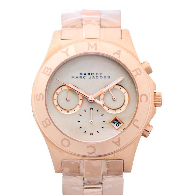 Marc Jacobs Blade Chronograph Mother of Pearl White Dial Rose Gold Steel Strap Watch for Women - MBM8637 Buy Now By Marc Jacobs