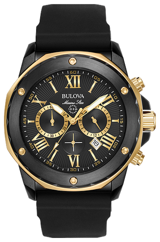 Bulova Marine Star Chronograph Black Dial Black Rubber Strap Watch for Men - 98B278 Buy Now By Bulova