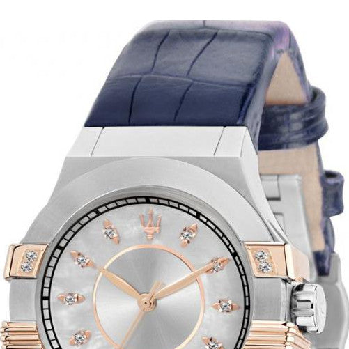 Maserati Potenza Diamonds Silver Dial Blue Leather Strap Watch For Women - R8851108502 Buy Now By Maserati