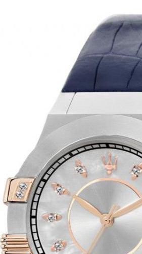 Maserati Potenza Diamonds Silver Dial Blue Leather Strap Watch For Women - R8851108502 Buy Now By Maserati