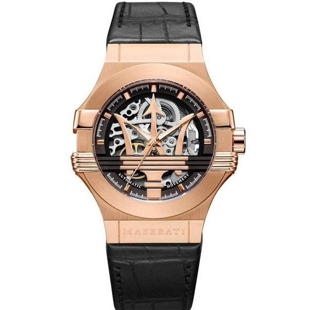 Maserati Potenza Automatic Rose Gold Dial Black Leather Strap Watch For Men - R8821108002 Buy Now By Maserati