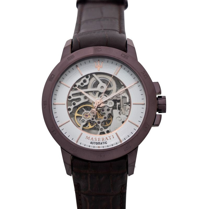 Maserati Ingegno Automatic White Skeleton Dial Brown Leather Strap Watch For Men - R8821119003 Buy Now By Maserati