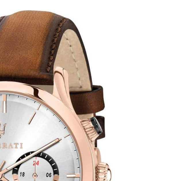 Maserati Ricordo Chronograph Silver Dial Brown Leather Strap Watch For Men - R8871633002 Buy Now By Maserati