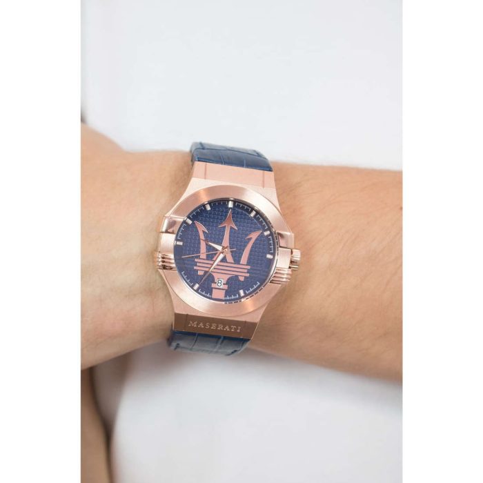 Maserati Potenza 42mm Rose Gold & Blue Dial Blue Leather Strap Watch For Men - R8851108027 Buy Now By Maserati
