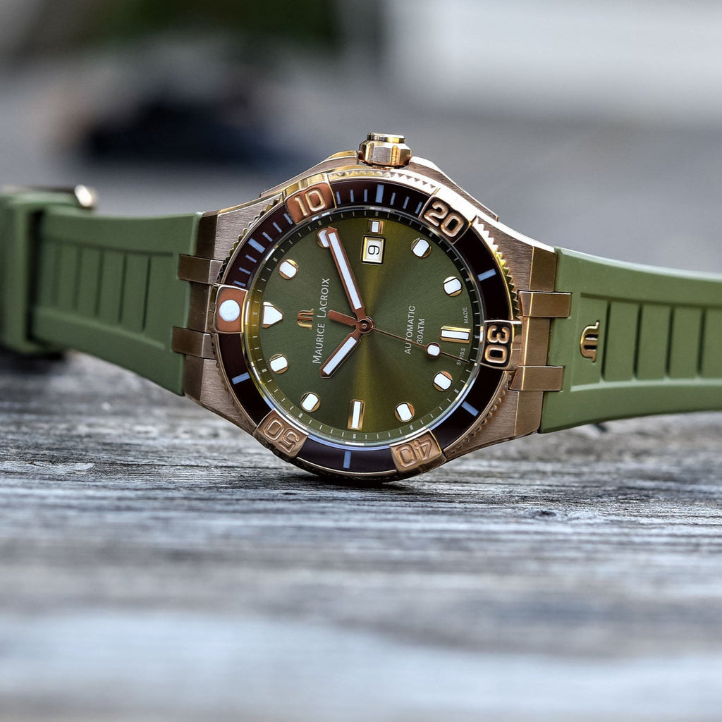 Maurice Lacroix Aikon Venturer Bronze Dial Green Rubber Strap Watch For Men - AI6058-BRZ01-630-1 Buy Now By Maurice Lacroix