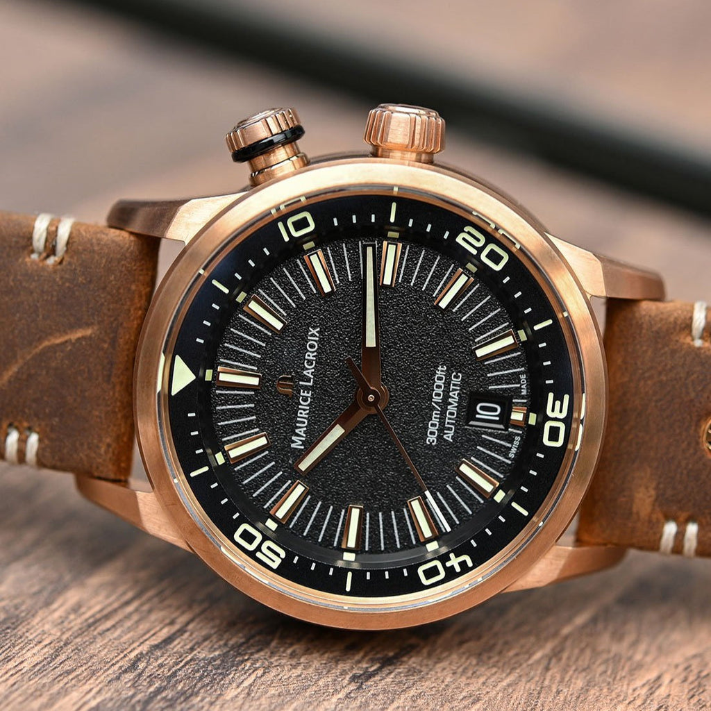 Maurice Lacroix Pontos S Diver Automatic Black Dial Brown Leather Strap Watch For Men - PT6248-BRZ01-330-2 Buy Now By Maurice Lacroix