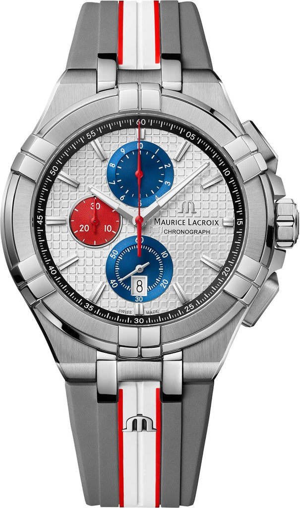 Maurice Lacroix Aikon Chronograph Special Edition Mahindra Racing Silver Dial Grey Rubber Strap Watch for Men - AI1018-TT031-130-2 Buy Now By Maurice Lacroix