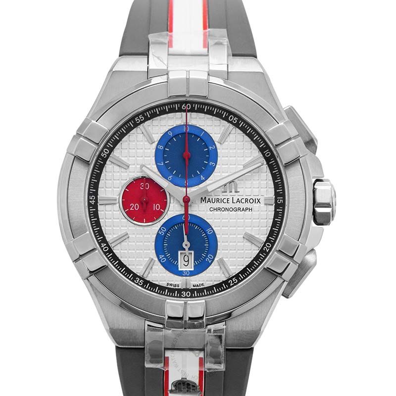 Maurice Lacroix Aikon Chronograph Special Edition Mahindra Racing Silver Dial Grey Rubber Strap Watch for Men - AI1018-TT031-130-2 Buy Now By Maurice Lacroix