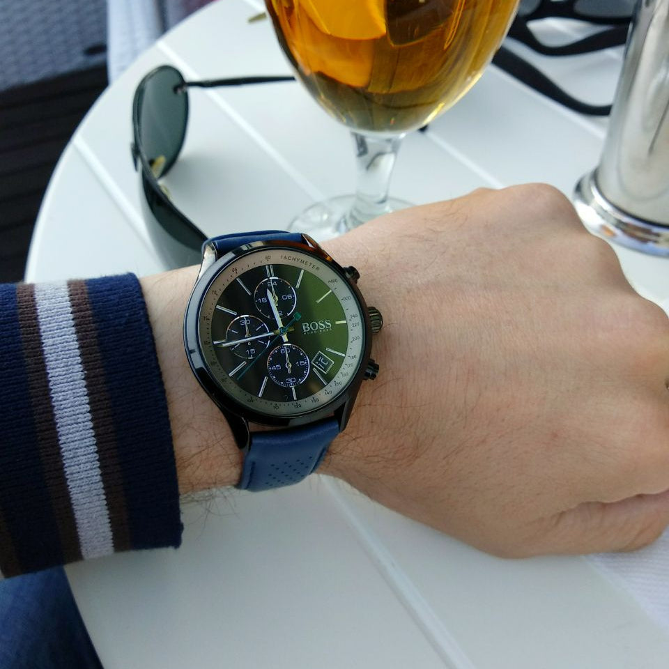 Hugo Boss Grand Prix Chronograph Black Dial Blue Leather Strap Watch for Men - 1513563 Buy Now By Hugo Boss