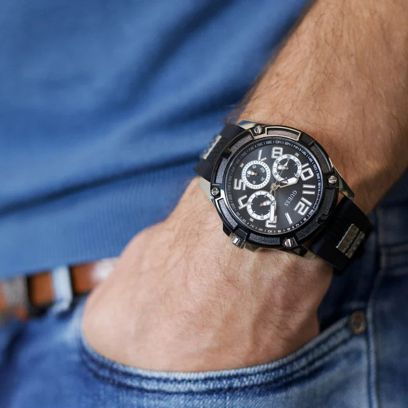 Guess Delta Black Dial Black Silicone Strap Watch for Men - GW0051G1 Buy Now By Guess