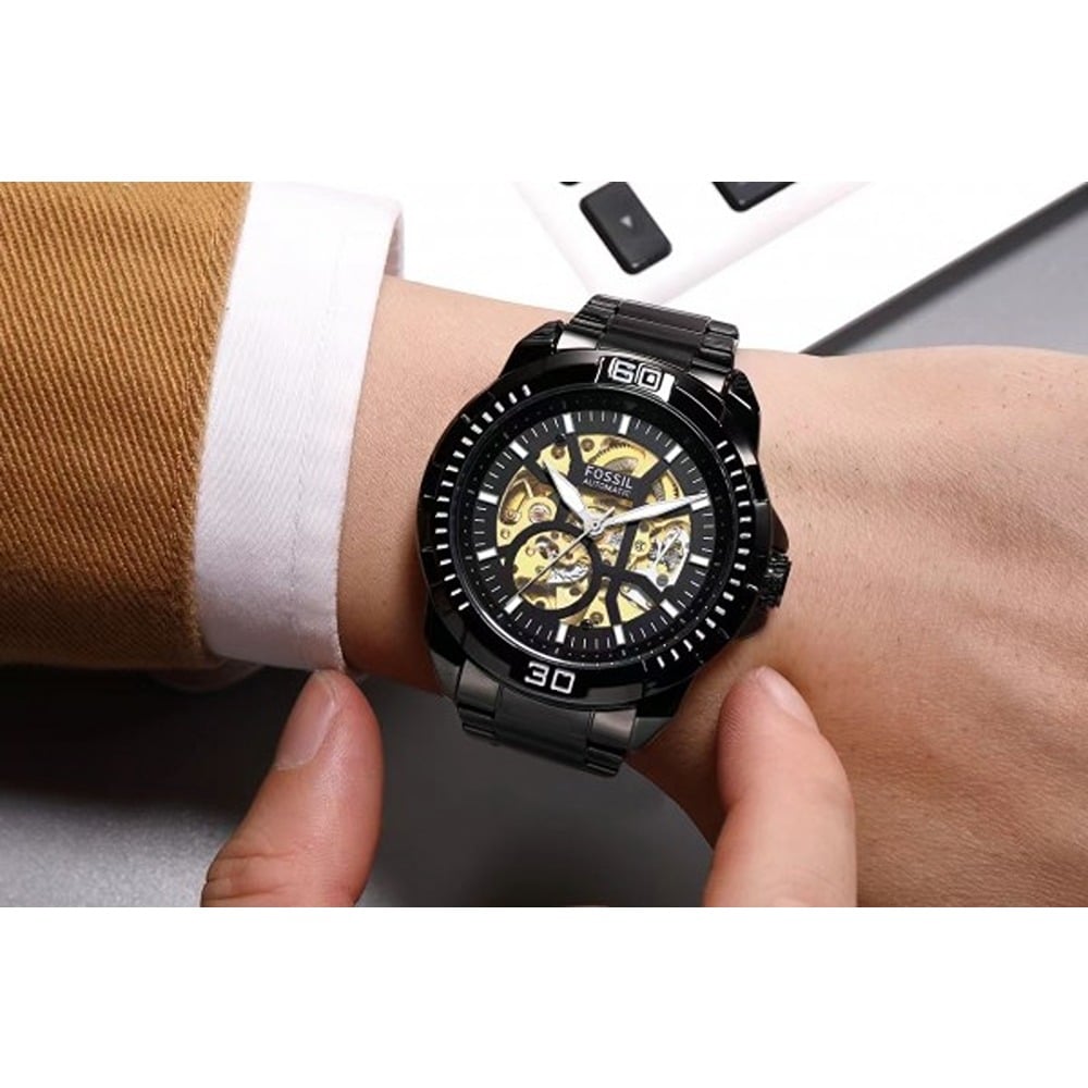 Fossil Bronson Automatic Skeleton Black Dial Black Steel Strap Watch for Men - ME3217 Buy Now By Fossil