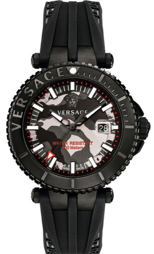 Versace V-Race Diver Black Dial Black Rubber Strap Watch for Men - VAB050016 Buy Now By Versace