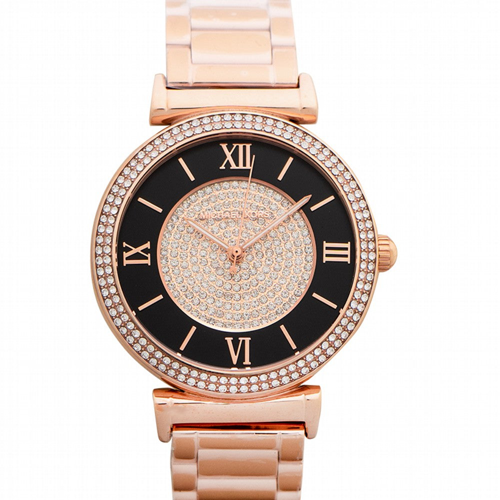 Michael Kors Catlin Black Dial Rose Gold Steel Strap Watch for Women - MK3339 Buy Now By Michael Kors