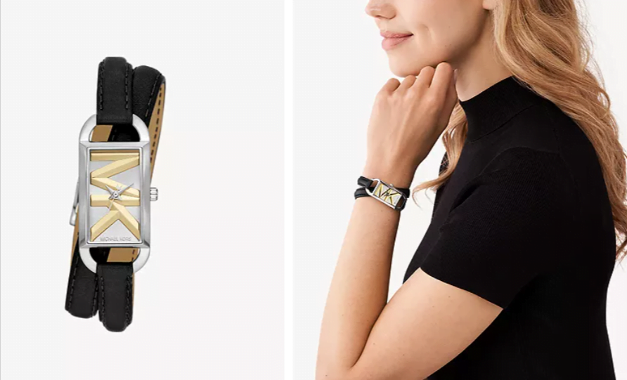 Michael Kors Empire Three-Hand Silver Dial Black Leather Strap Watch For Women - MK4722 Buy Now By Michael Kors