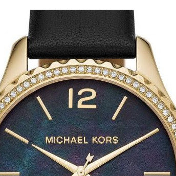Michael Kors Layton Three Hand Mother of Pearl Black Dial Black Leather Strap Watch For Women - MK2911 Buy Now By Michael Kors