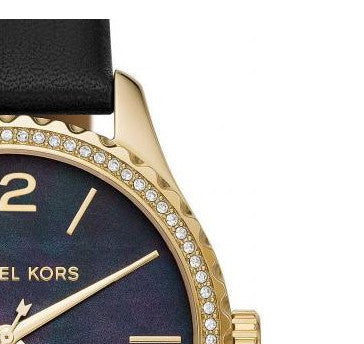 Michael Kors Layton Three Hand Mother of Pearl Black Dial Black Leather Strap Watch For Women - MK2911 Buy Now By Michael Kors