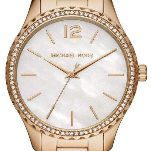 Michael Kors Layton Three Hand Mother of Pearl White Dial Gold Steel Strap Watch For Women - MK6870 Buy Now By Michael Kors