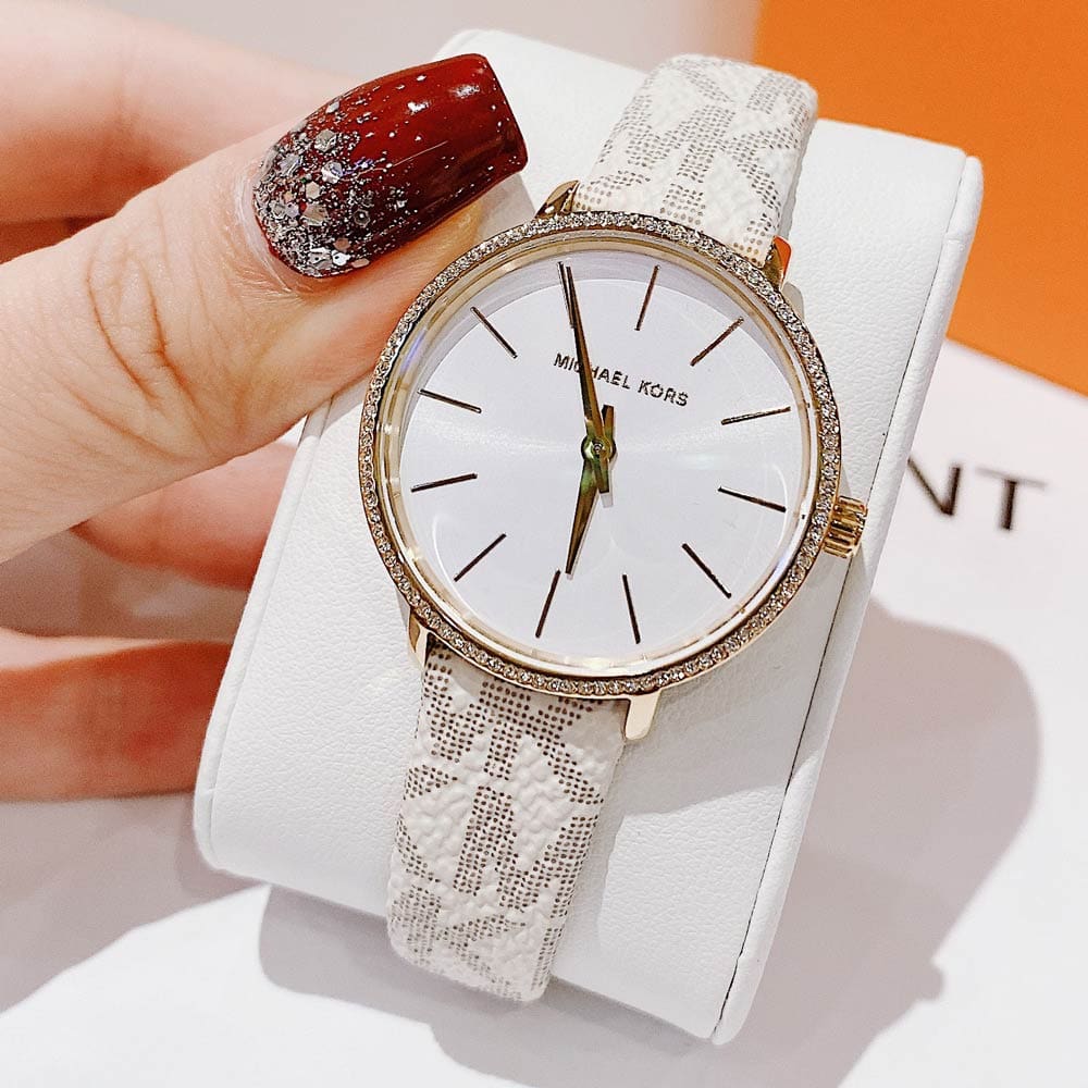 Michael Kors Pyper Quartz Silver Dial White Leather Strap Watch For Women - MK1037 Buy Now By Michael Kors