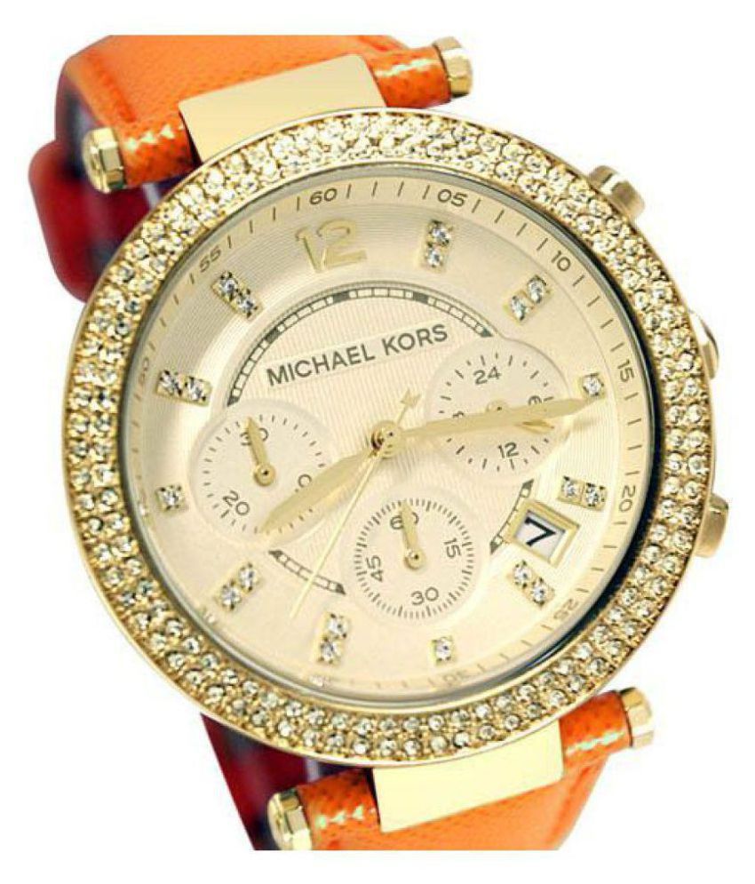 Michael Kors Parker Champagne Dial Orange Leather Strap Watch for Women - MK2279 Buy Now By Michael Kors