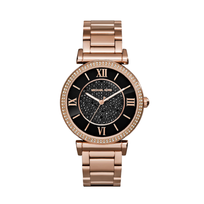 Michael Kors Catlin Black Diamonds Dial Rose Gold Steel Strap Watch for Women - MK3356 Buy Now By Michael Kors