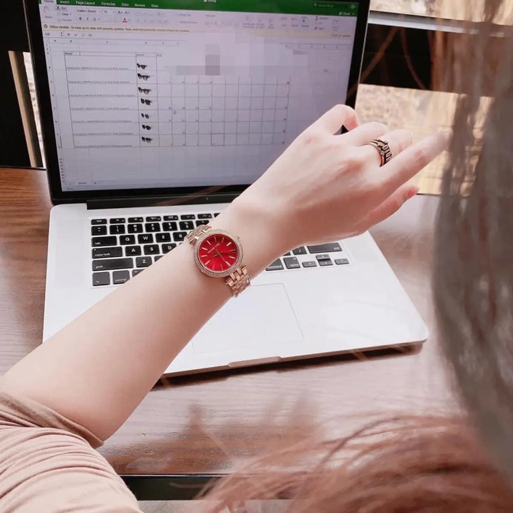 Michael Kors Darci Quartz Mother of Pearl Red Dial Gold Steel Strap Watch For Women - MK3583 Buy Now By Michael Kors