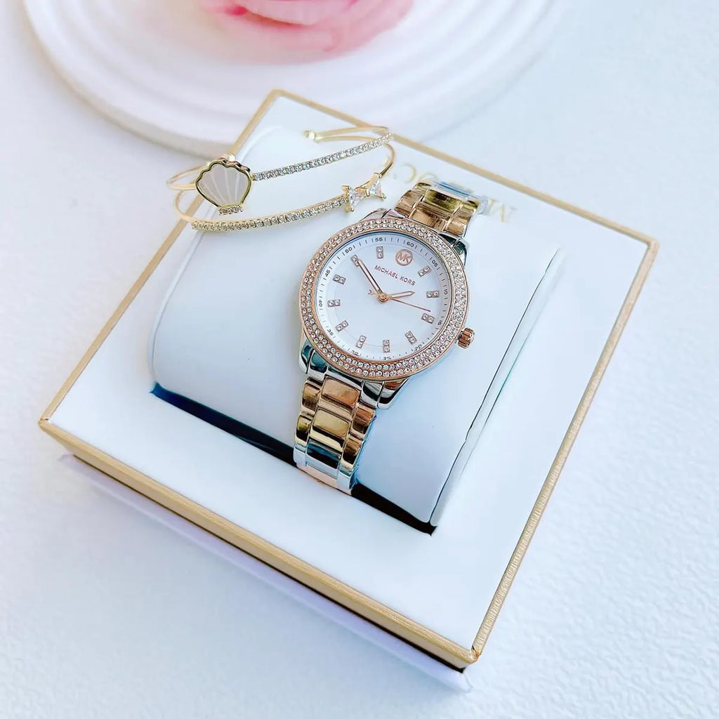 Michael Kors Tibby Three Hand Crystals Silver Dial Two Tone Steel Strap Watch for Women - MK4576 Buy Now By Michael Kors