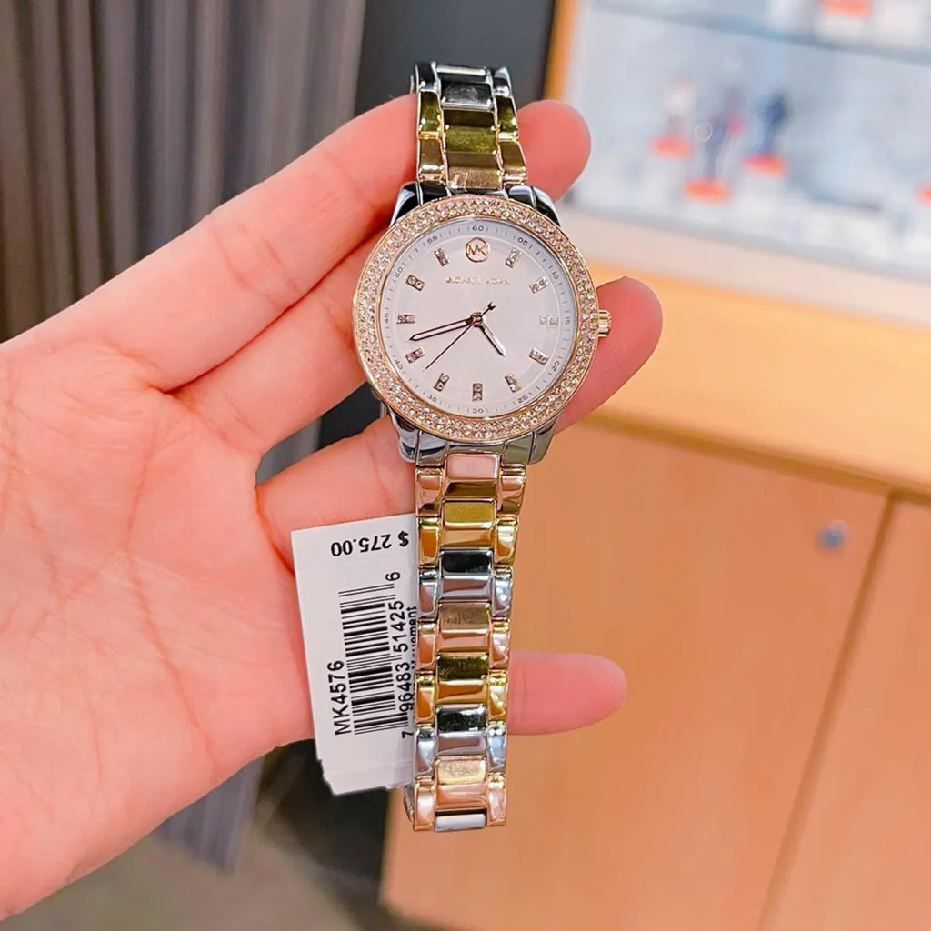 Michael Kors Tibby Three Hand Crystals Silver Dial Two Tone Steel Strap Watch for Women - MK4576 Buy Now By Michael Kors