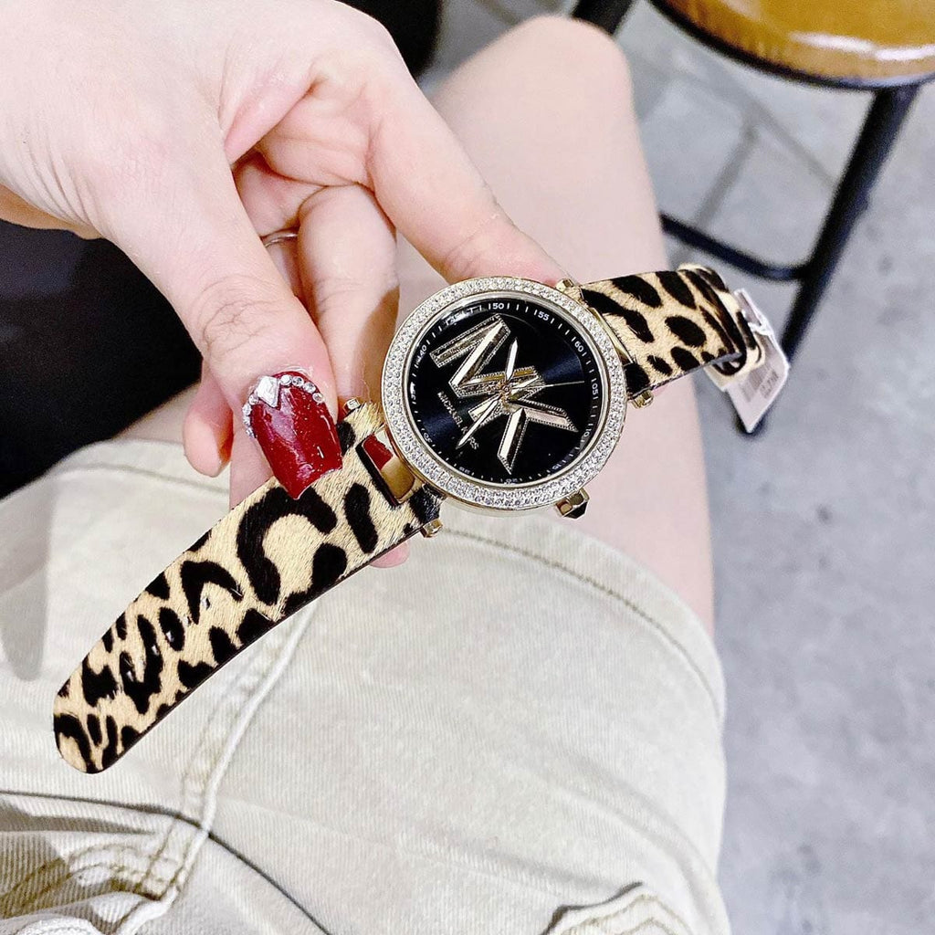 Michael Kors Parker Black Dial Cheetah Print Brown Leather Strap Watch For Women - MK4723 Buy Now By Michael Kors