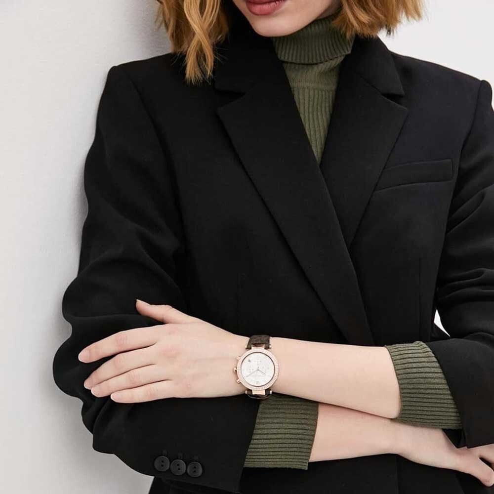 Michael Kors Parker Chronograph White Dial Brown Leather Strap Watch For Women - MK6917 Buy Now By Michael Kors