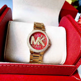 Michael Kors Camille Analog Red Dial Gold Steel Strap Watch For Women - MK7196 Buy Now By Michael Kors