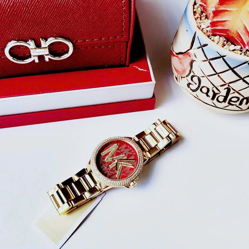 Michael Kors Camille Analog Red Dial Gold Steel Strap Watch For Women - MK7196 Buy Now By Michael Kors