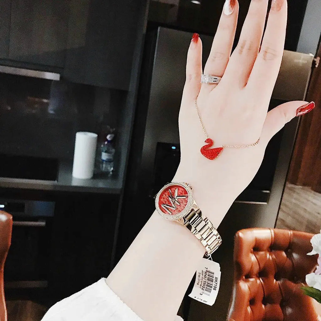 Michael Kors Camille Analog Red Dial Gold Steel Strap Watch For Women - MK7196 Buy Now By Michael Kors