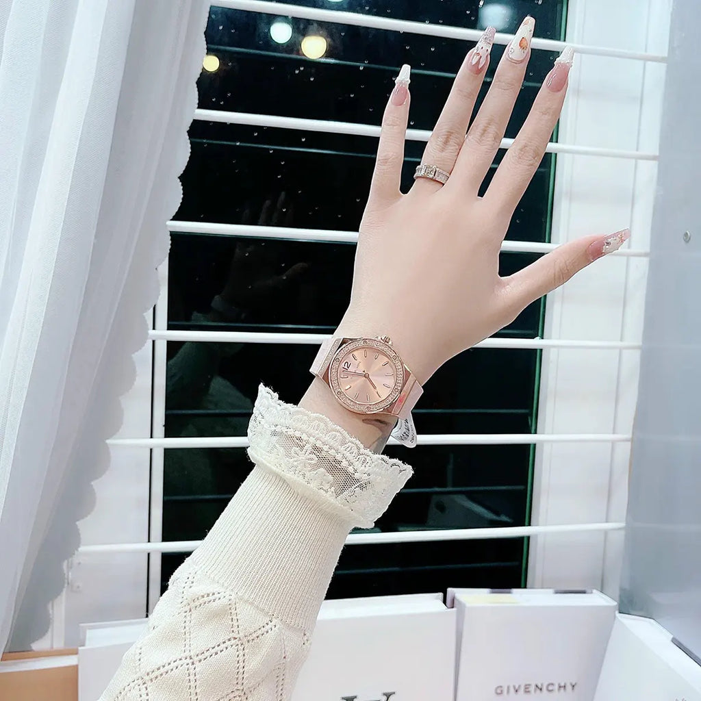 Michael Kors Mini Lennox Three-Hand Rose Gold Dial Pink Silicone Strap Watch For Women - MK7282 Buy Now By Michael Kors