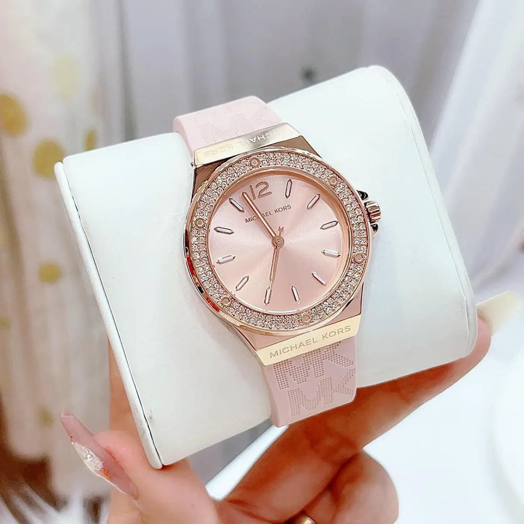 Michael Kors Mini Lennox Three-Hand Rose Gold Dial Pink Silicone Strap Watch For Women - MK7282 Buy Now By Michael Kors