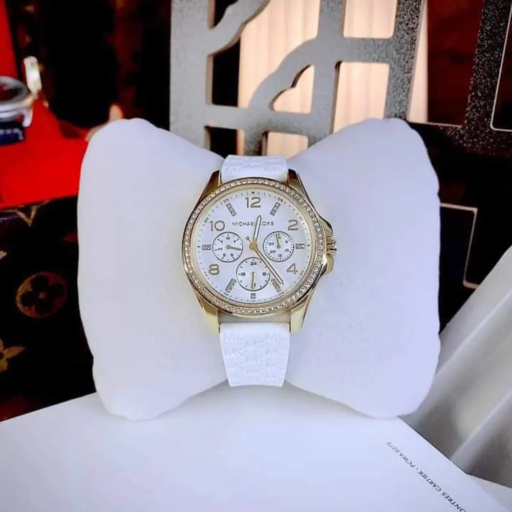 Michael Kors Mini Pilot Quartz Silver Dial White Silicone Strap Watch For Women - MK7372 Buy Now By Michael Kors